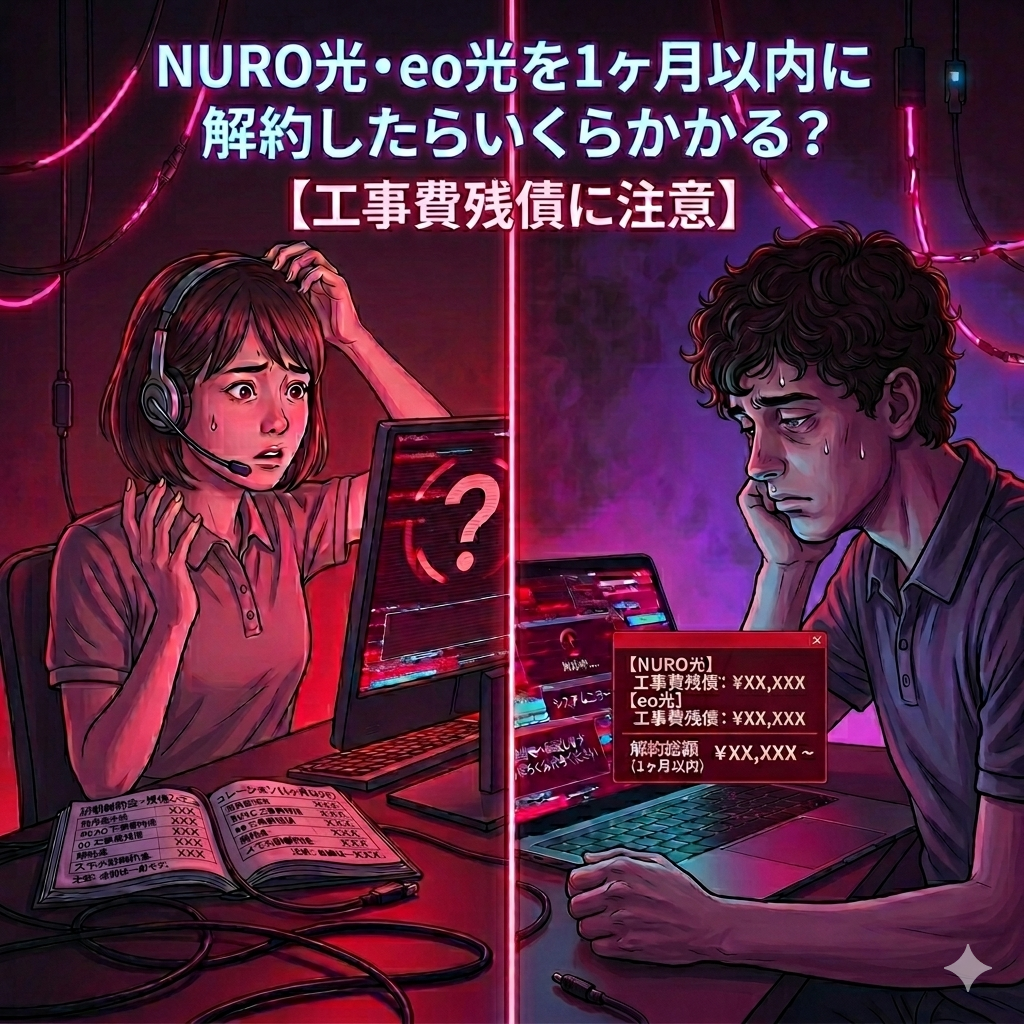 NURO光・eo光を1ヶ月以内に解約したらいくらかかる？工事費残債に注意